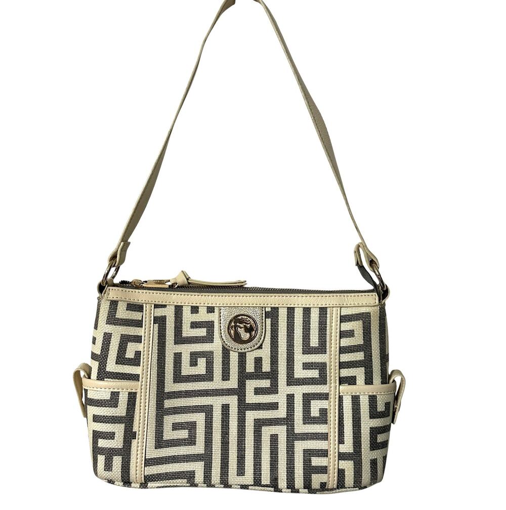 Spartina 449 De Renne Linen & Leather Bag Cream Gray Geo Shoulder Handbag Purse
